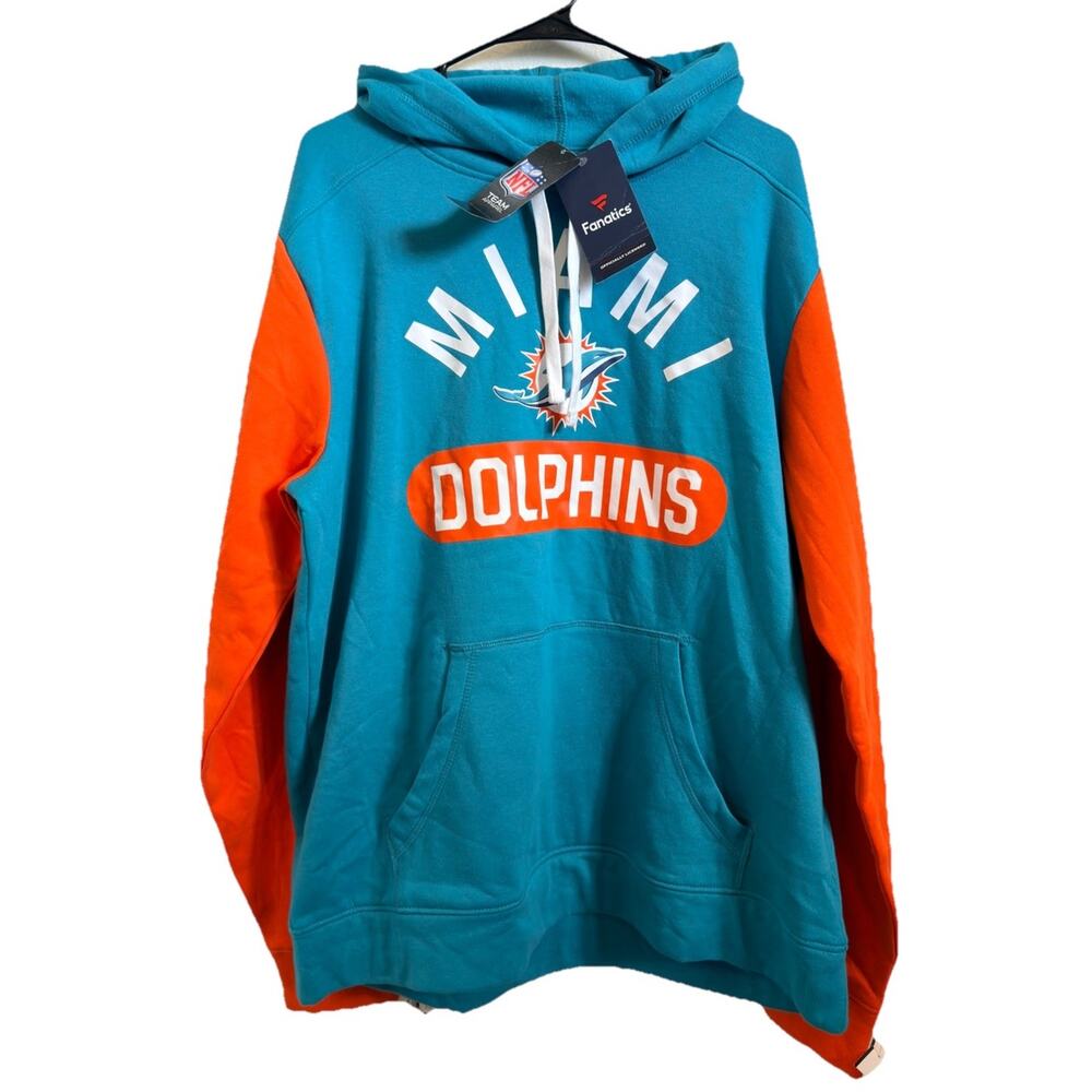 Miami Dolphins Hoodie Men’s XL Fanatics NFL Team Apparel Teal Orange New Tags